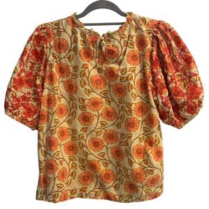 THML Size Large Floral Puff Sleeve Top Boho Hippie Festival
